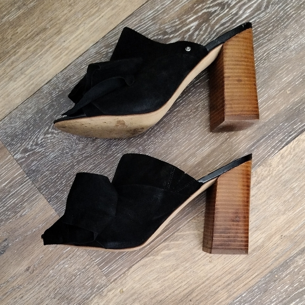 Sam Edelman Black Mules Bow Block Heel - Picture 8 of 9